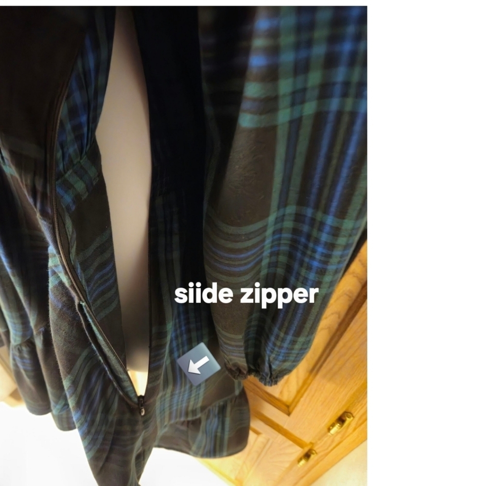 FREE ASSEMBLY XL-1X Plaid mini wrapdress black,blue,green long Sleeve Pockets - Picture 9 of 16